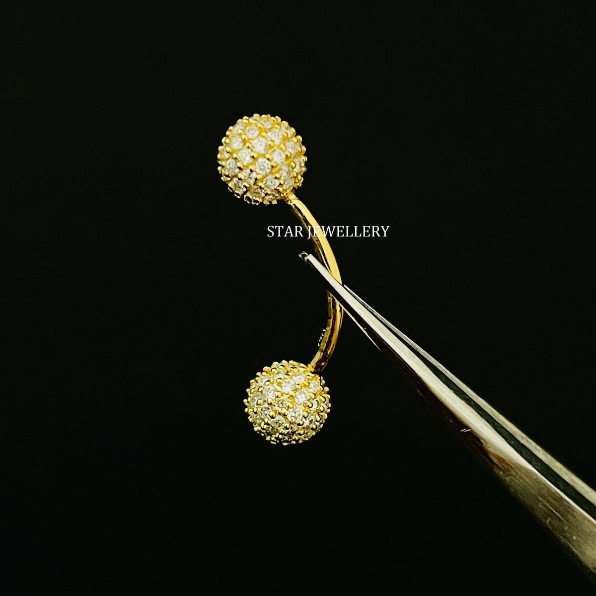 14K Gold Diamond Ball Barbell Piercing: 5mm Bead