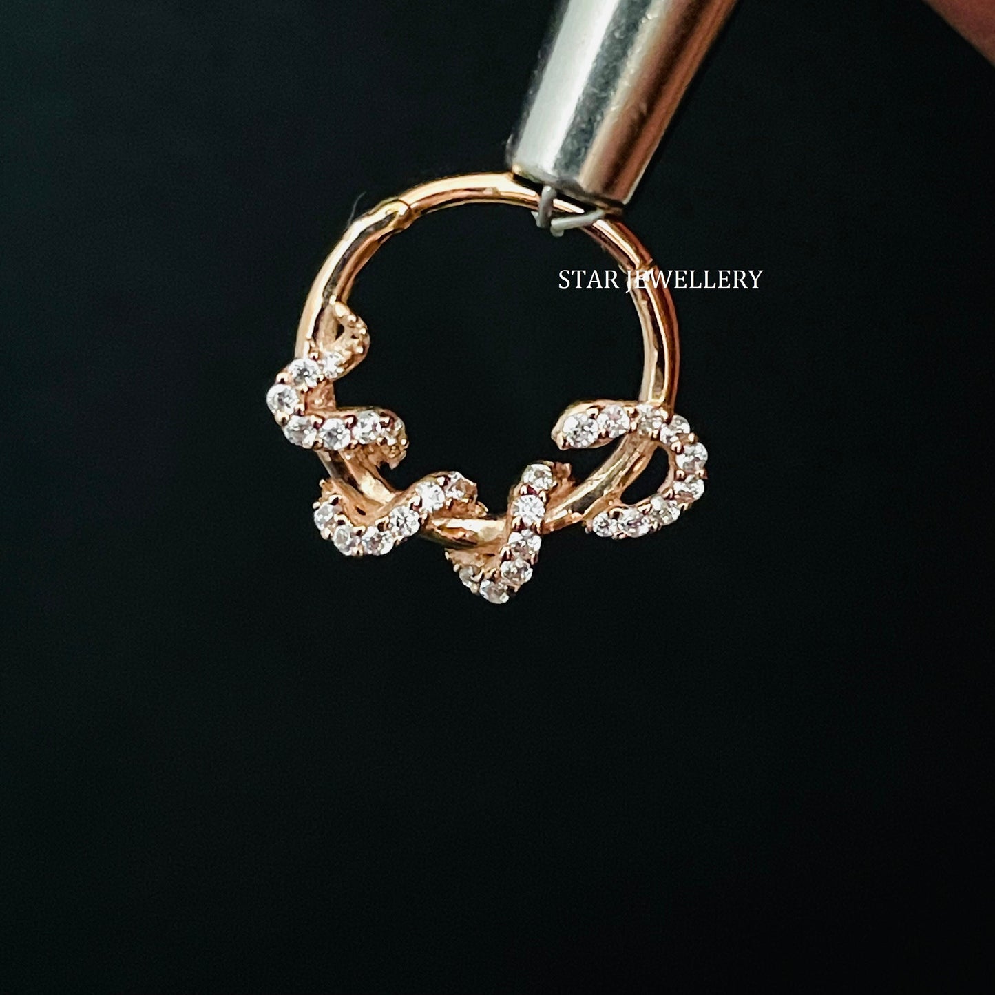 14K Solid Gold Diamond Snake Septum Clicker