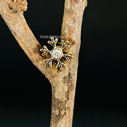 14K Solid Gold Snowflake Diamond Ear Piercing