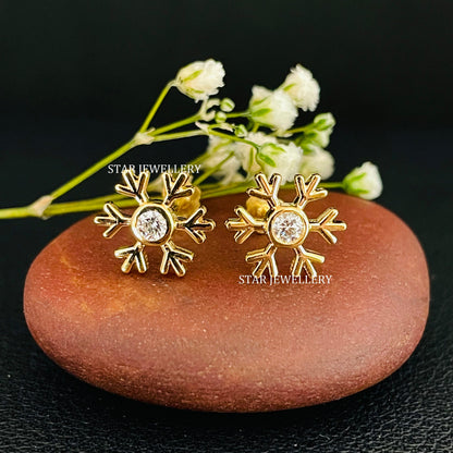 14K Solid Gold Snowflake Diamond Ear Piercing