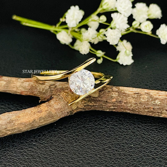 14K Solid Gold Brilliant Round Cut Solitaire CVD Engagement Ring