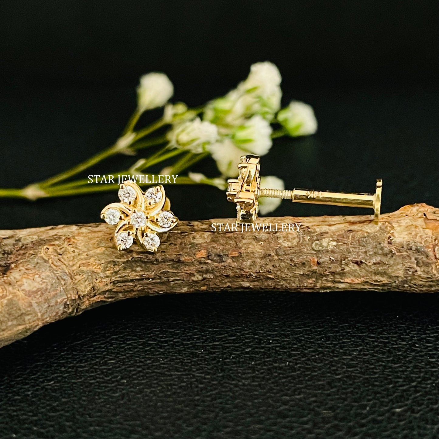 14K Gold Diamond Cluster Floral Threaded Piercing