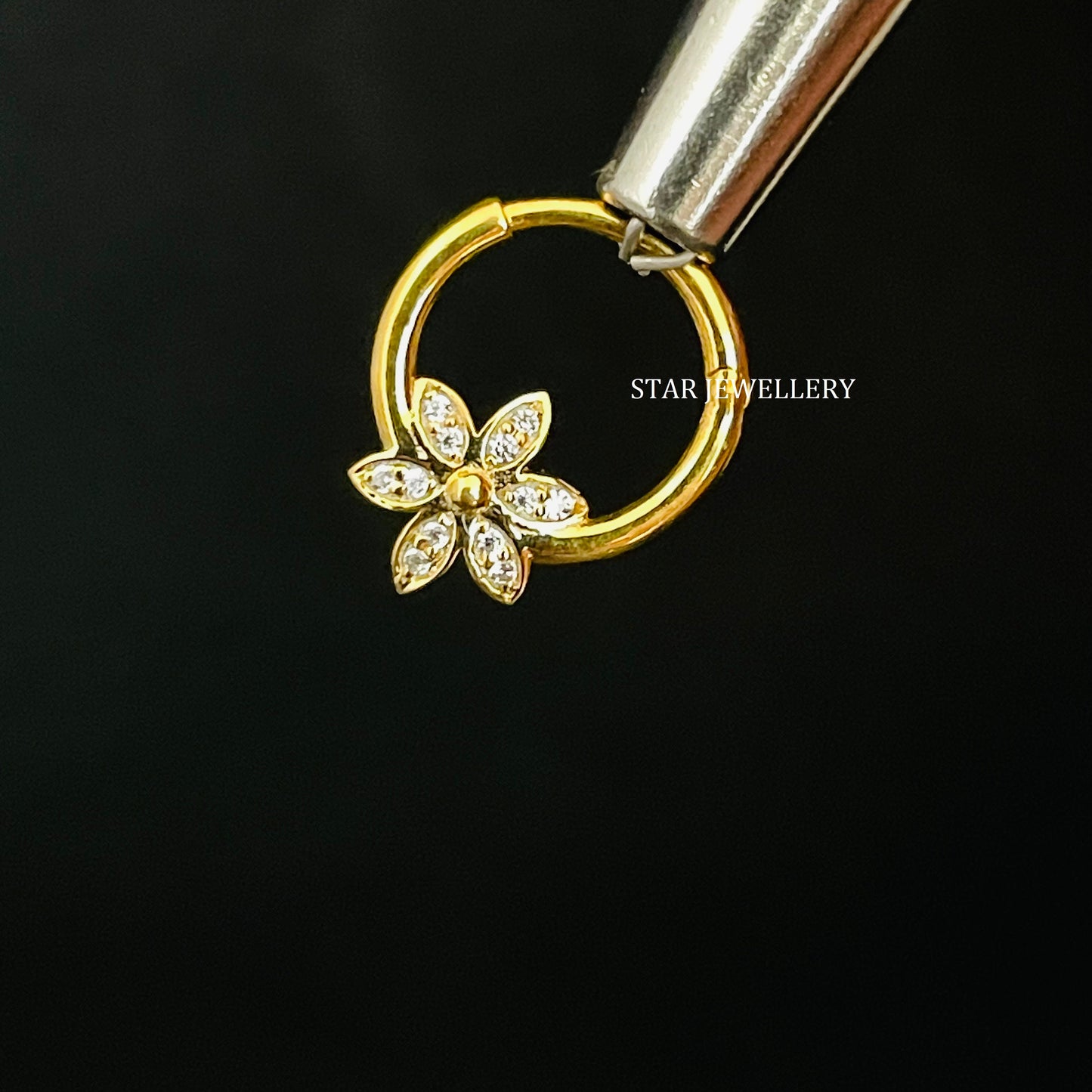 14K Solid Gold Natural Diamond Floral Daith Piercing