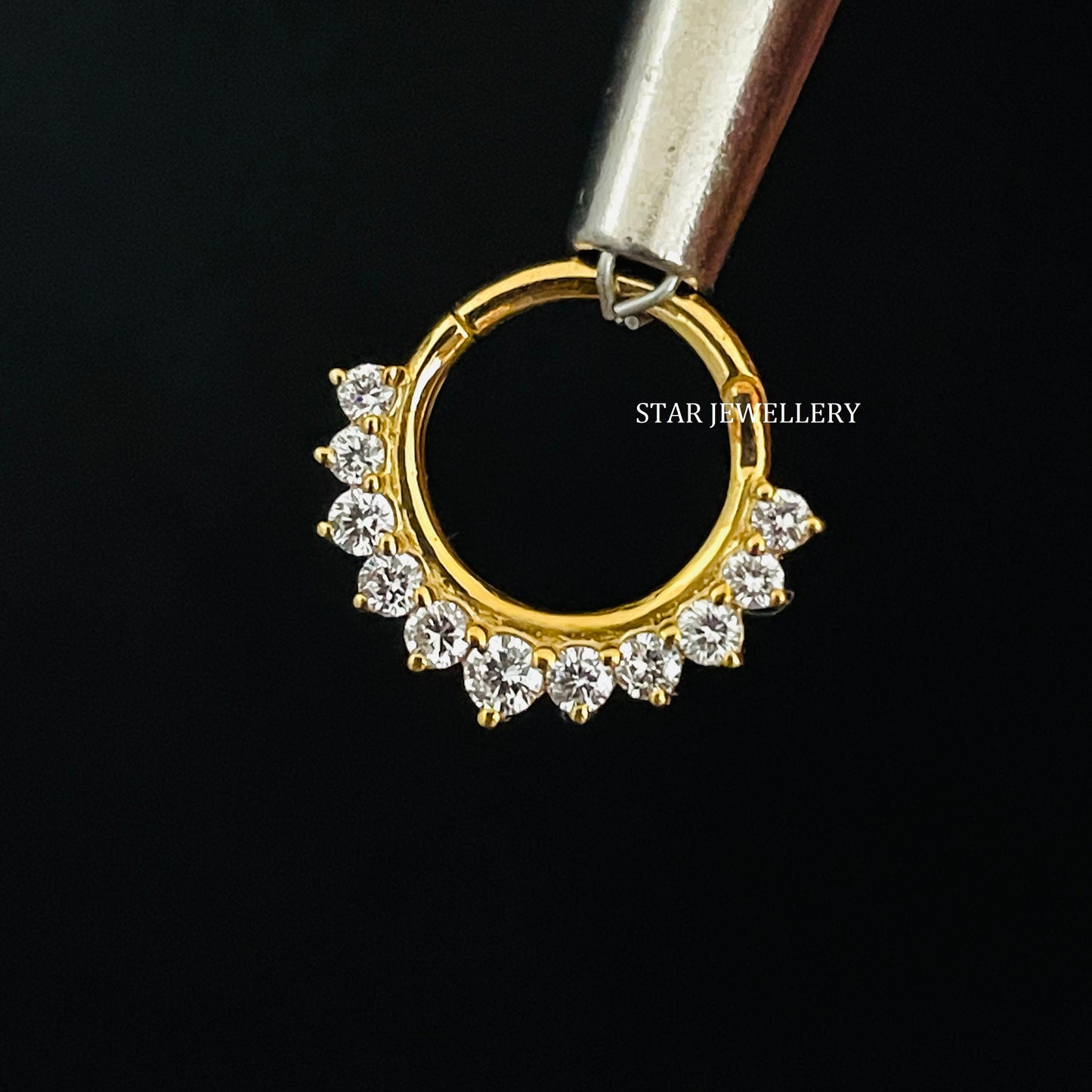 Natural Diamond Septum Nose Ring in 14K Gold