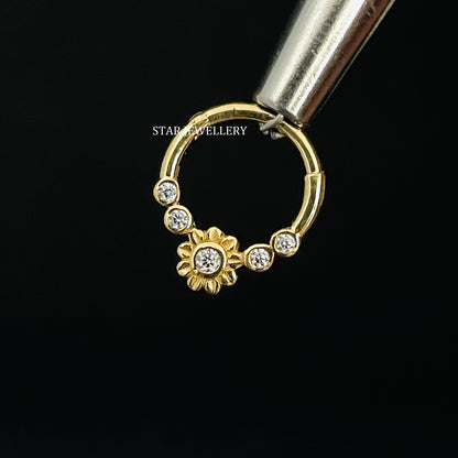 Bezel Set Natural Diamond Flower Daith Piercing