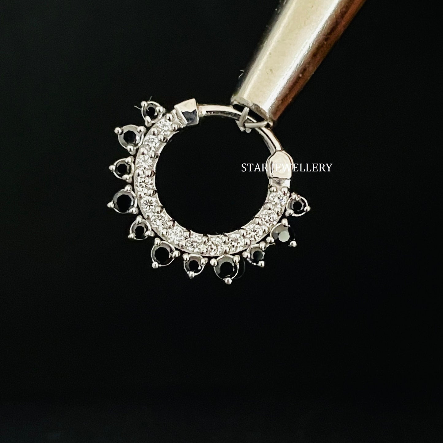 Septum Nose Ring in 14K Solid Gold with Black Diamond