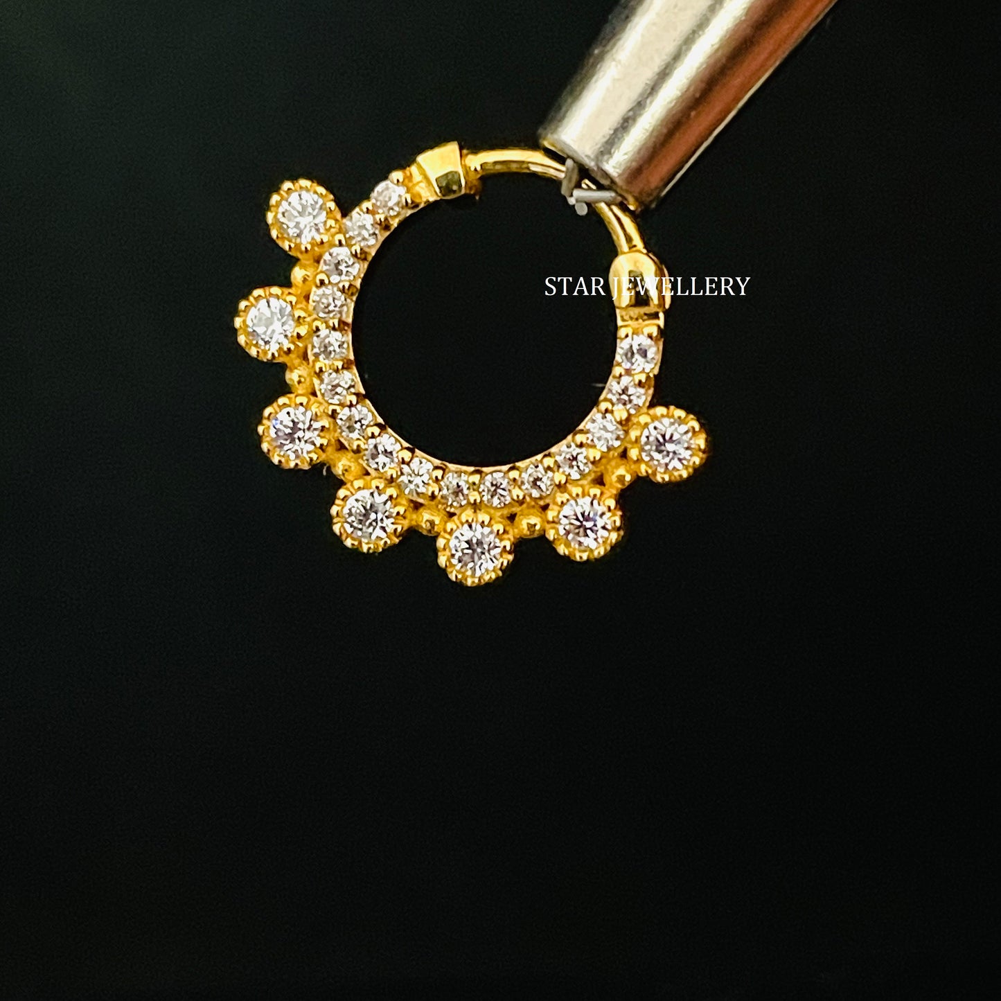 14K Solid Gold Bezel Set Miligrain Diamond Daith Clicker
