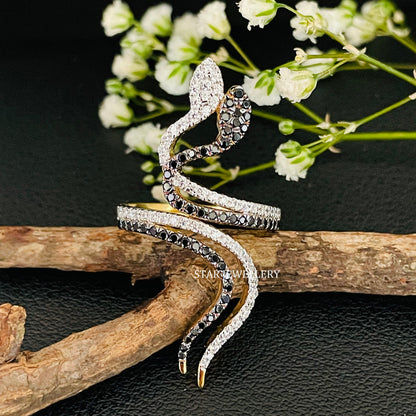 Antique Twin Snake Moissanite Gold Ring