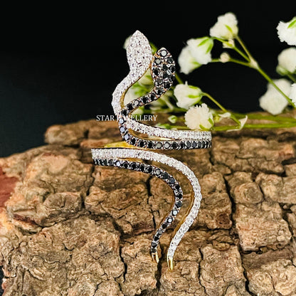 Antique Twin Snake Moissanite Gold Ring