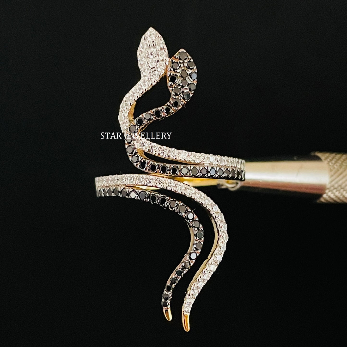 Antique Twin Snake Moissanite Gold Ring
