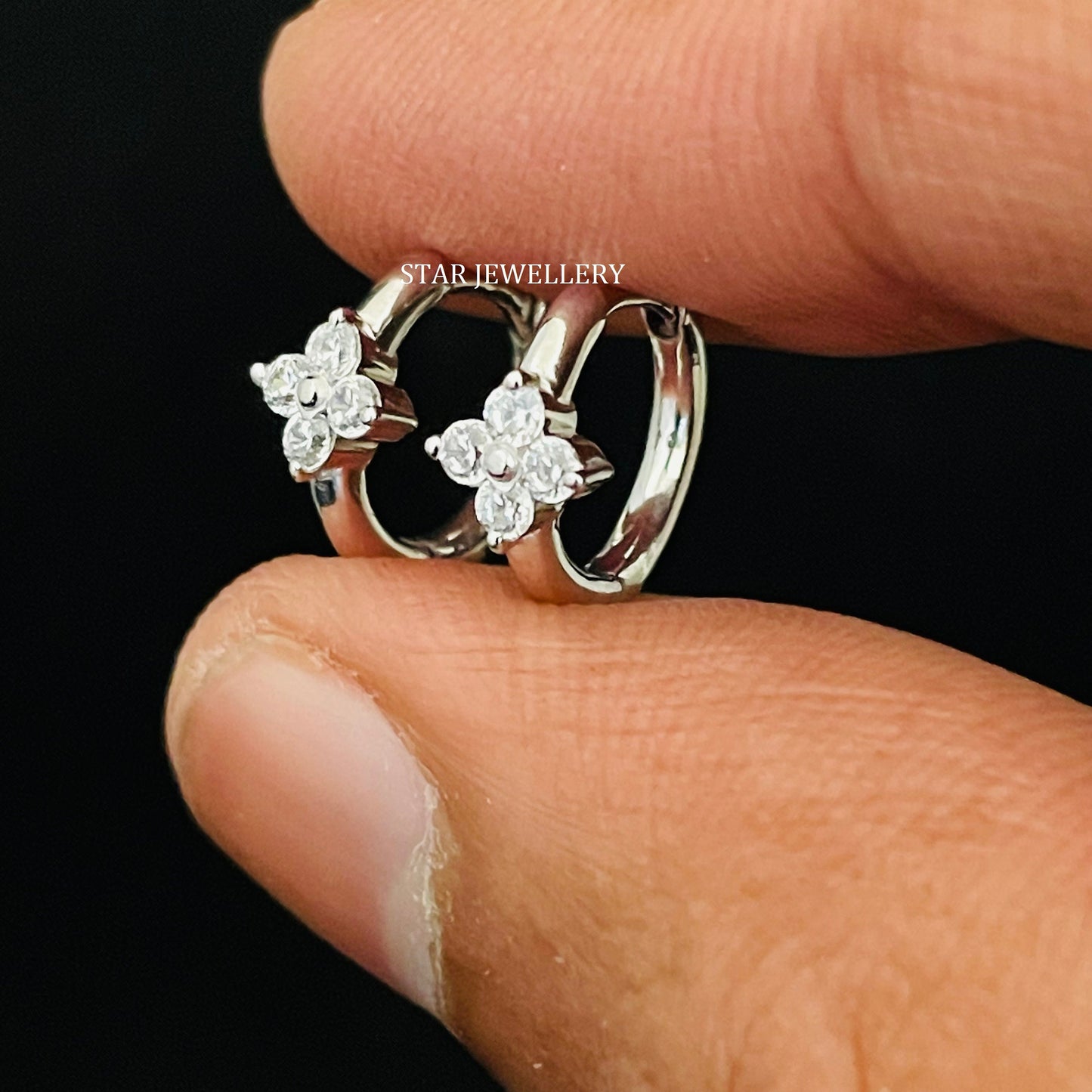Four Stone Natural Diamond Huggie Hoop Earring