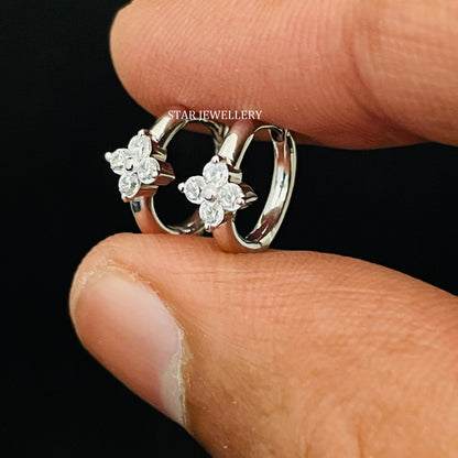 Four Stone Natural Diamond Huggie Hoop Earring