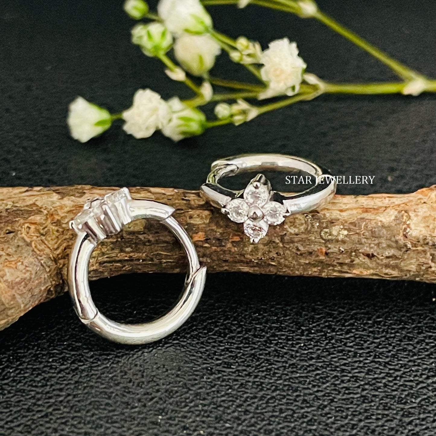 Four Stone Natural Diamond Huggie Hoop Earring