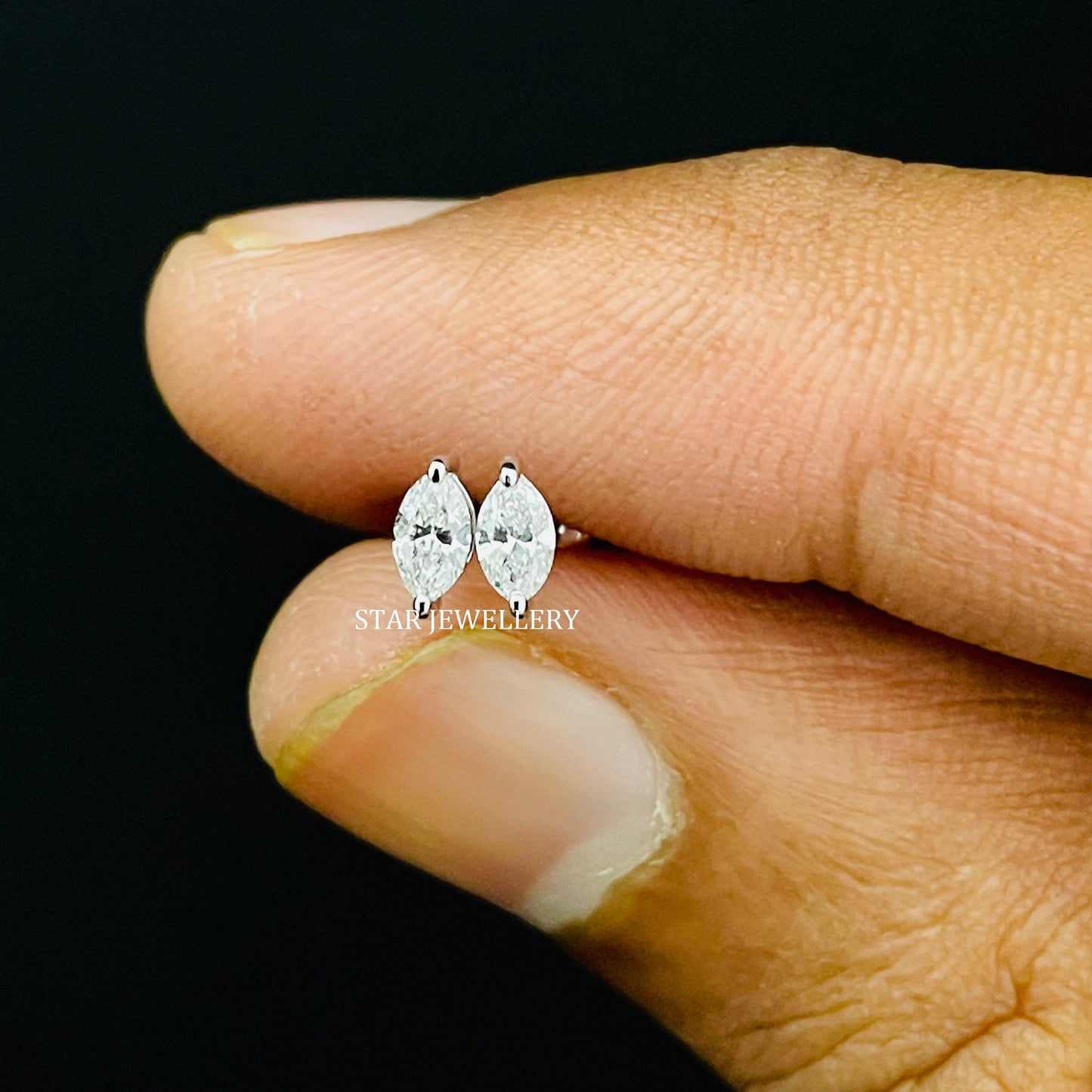 14K Solid Gold 0.10 CT Brilliant Marquise Cut Diamond Piercing