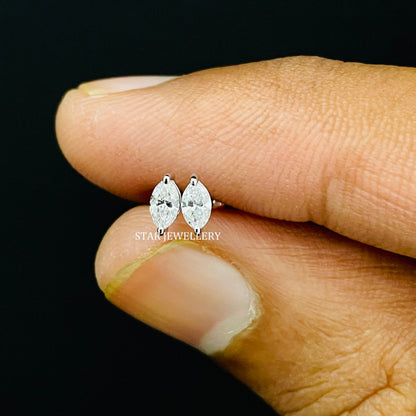 14K Solid Gold 0.10 CT Brilliant Marquise Cut Diamond Piercing