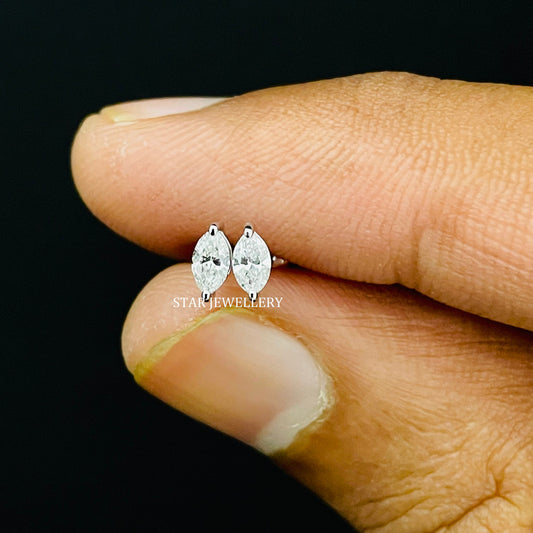 14K Solid Gold 0.10 CT Brilliant Marquise Cut Diamond Piercing