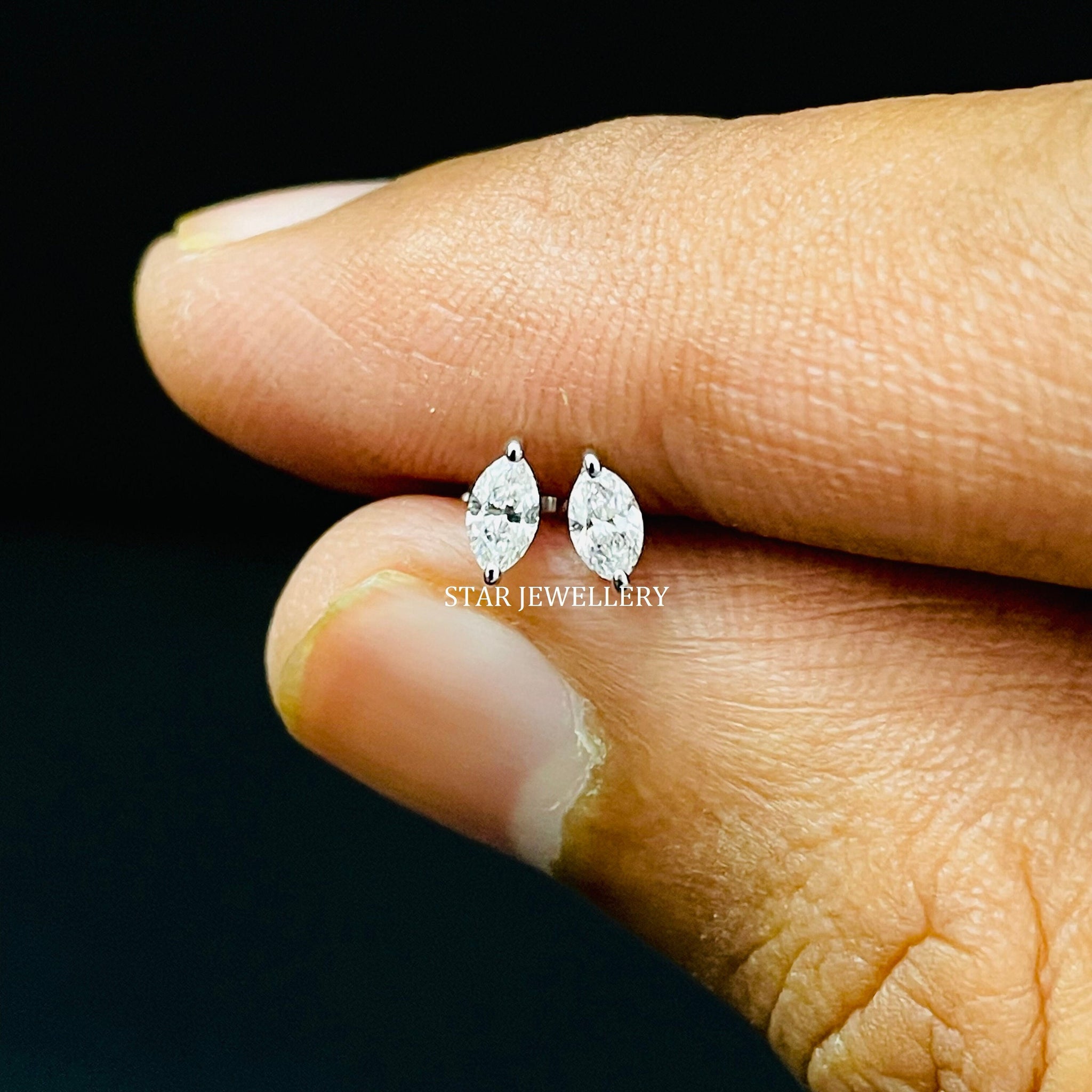 14K Solid Gold 0.10 CT Brilliant Marquise Cut Diamond Piercing