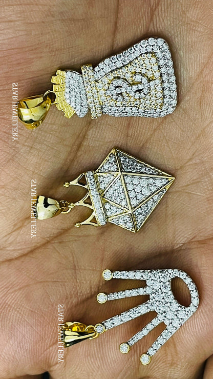 10K Solid Gold Natural Diamond Shape Pendant with Crown