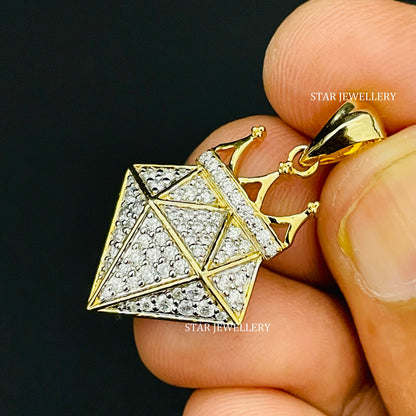 10K Solid Gold Natural Diamond Shape Pendant with Crown