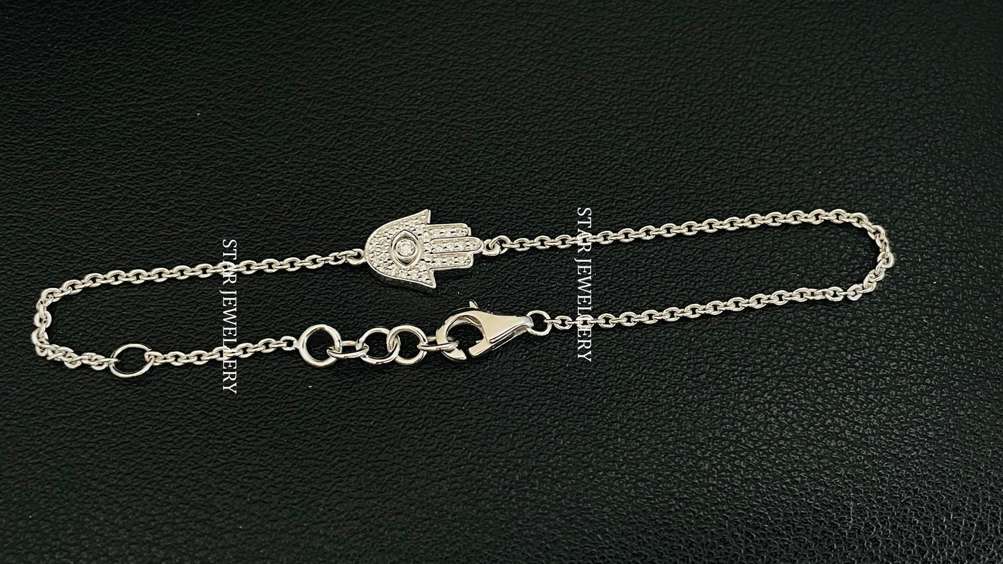 Solid Gold Natural Diamond Hamsa Bracelet