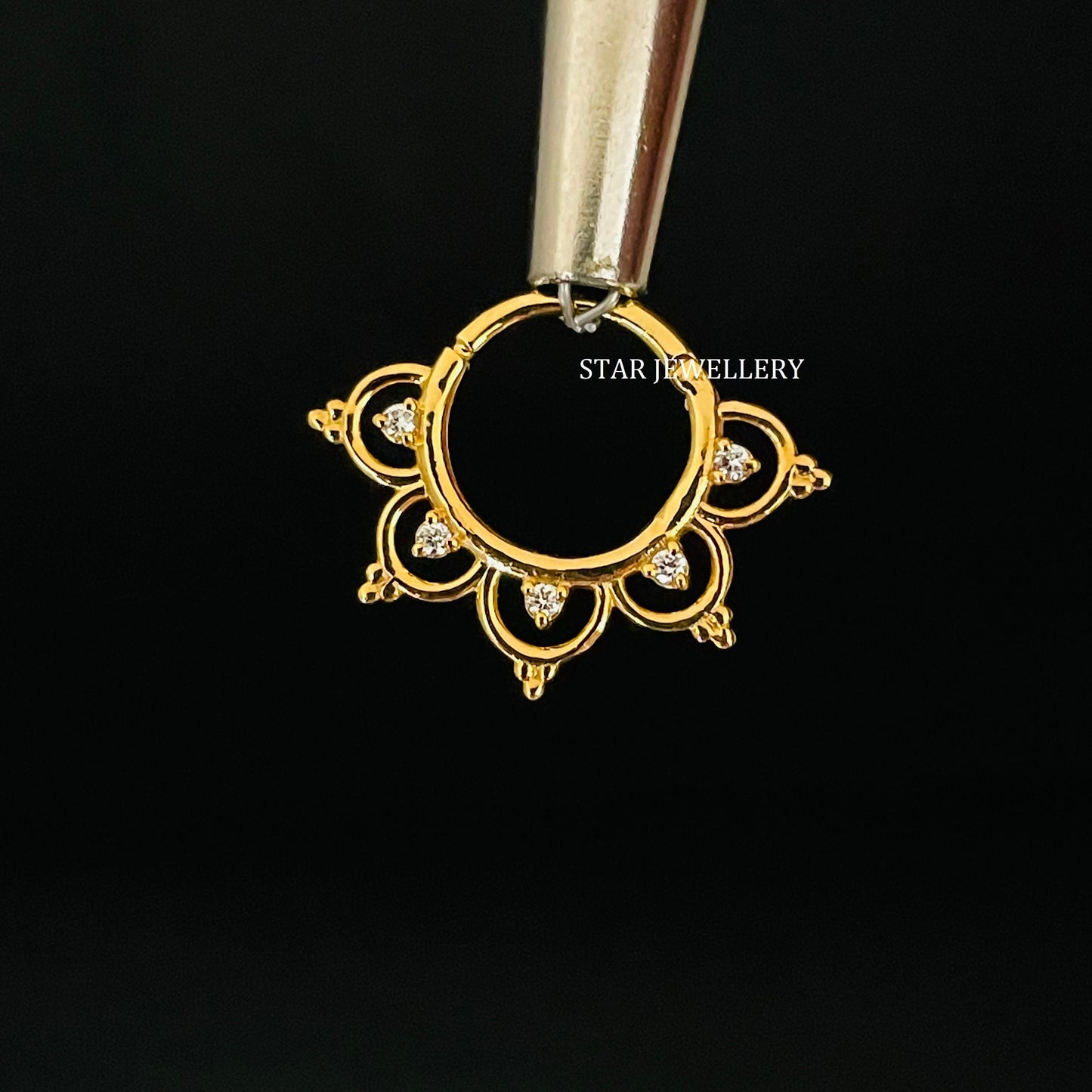 14K Solid Gold Natural Diamond Daith Piercing