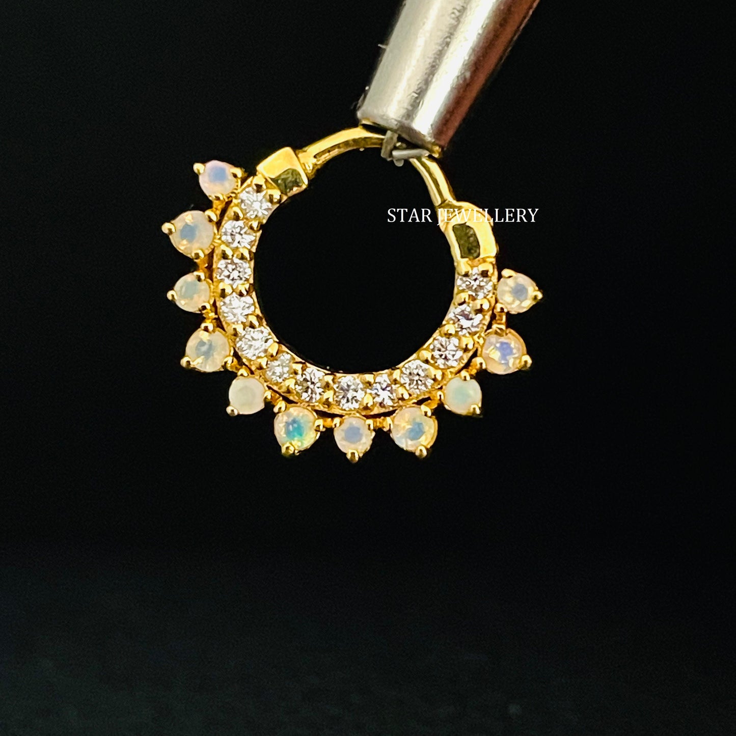 Septum Nose Ring in 14K Gold with Opal Stone