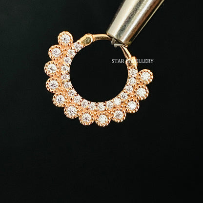 14K Gold Bezel Set Diamond Miligrain Septum Nose Ring