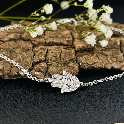 Solid Gold Natural Diamond Hamsa Bracelet