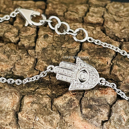 Solid Gold Natural Diamond Hamsa Bracelet