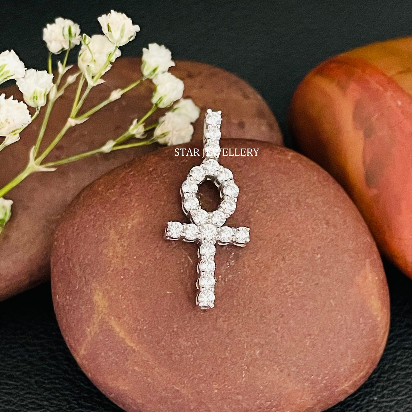Natural Diamond Ankh Cross Pendant