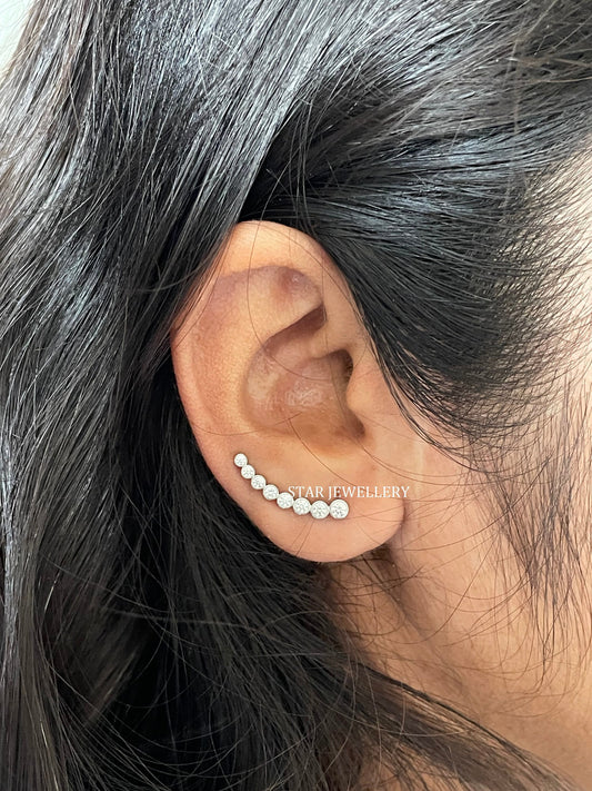 14K Solid Gold Bezel Set Graduation Diamond Climber Earring