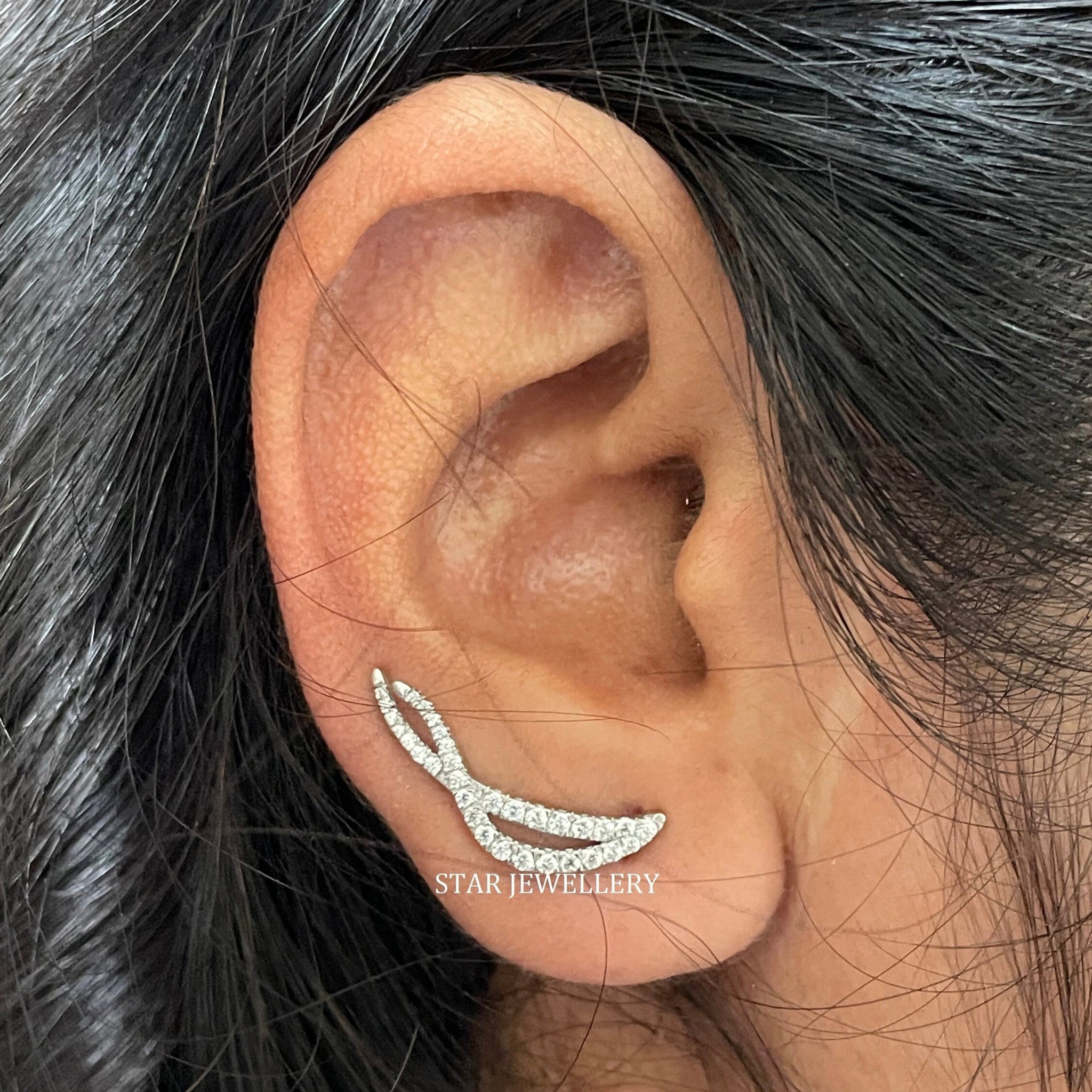 Natural Diamond 14K Solid Gold Twist Shape Ear Climber