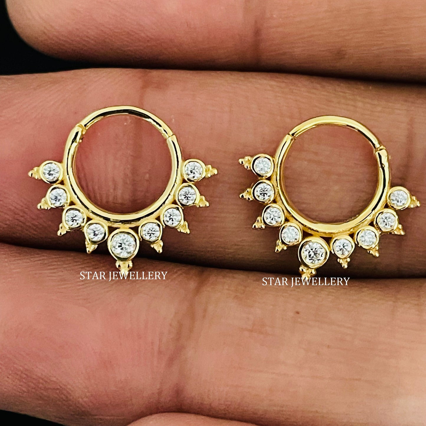 14K Solid Gold Bezel Set Natural Diamond Daith Clicker