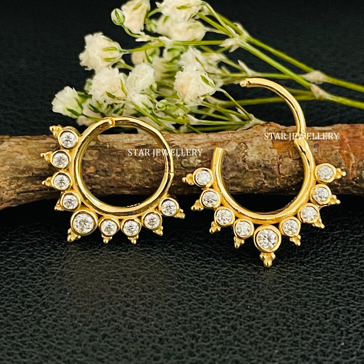 14K Solid Gold Bezel Set Natural Diamond Daith Clicker