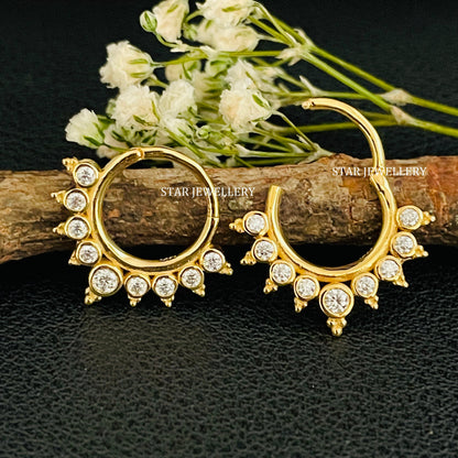 14K Solid Gold Bezel Set Natural Diamond Daith Clicker
