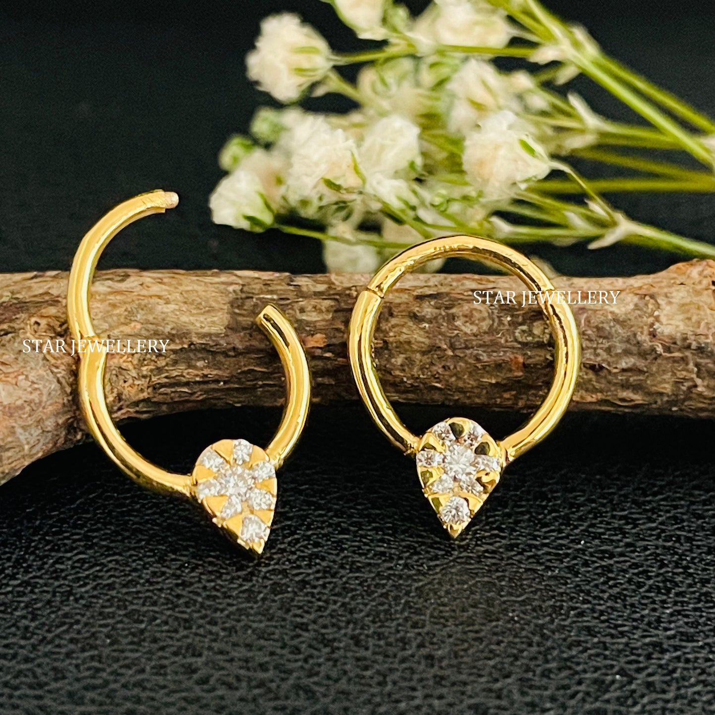 14K Solid Gold Natural Diamond Pear Shape Septum Piercing