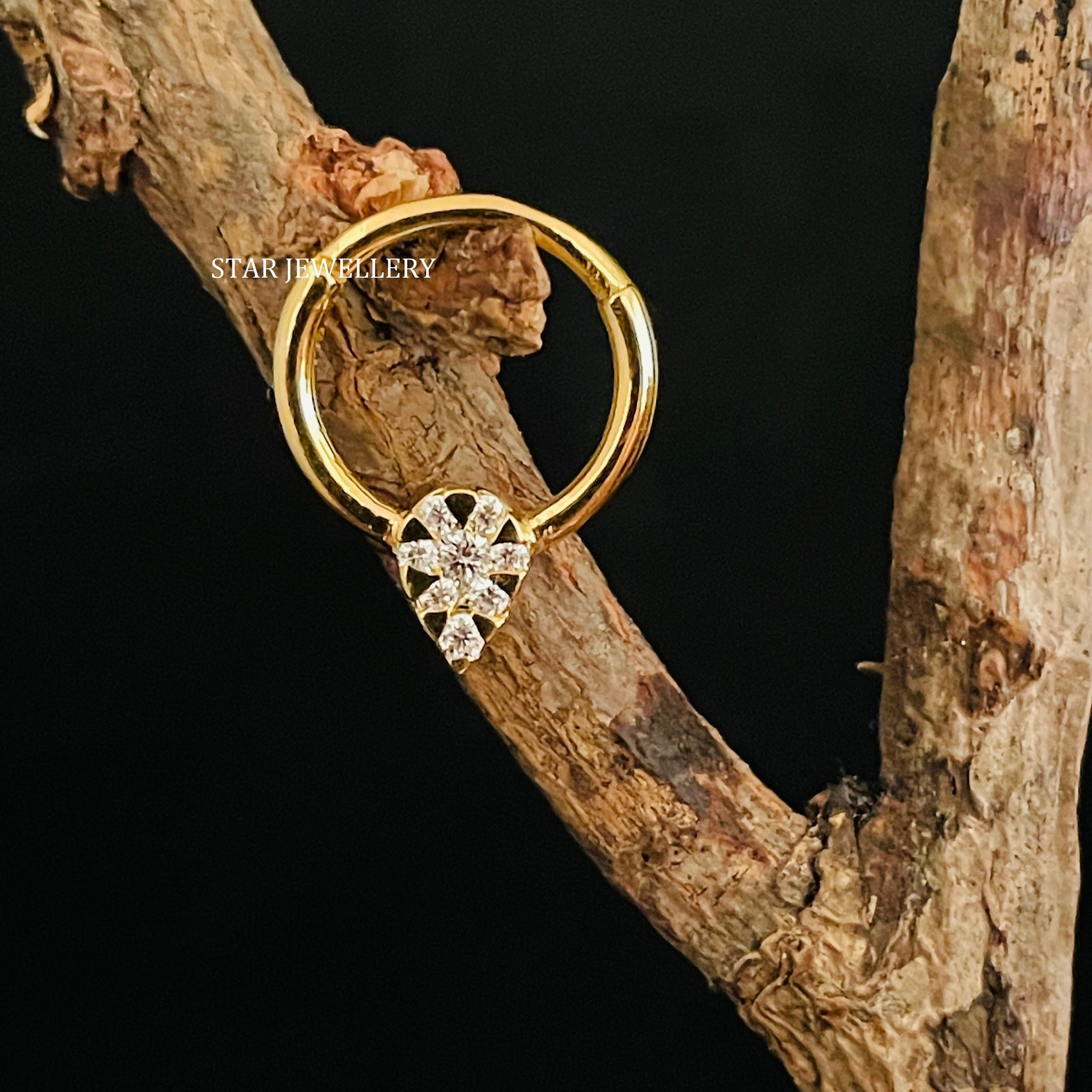 14K Solid Gold Natural Diamond Pear Shape Septum Piercing