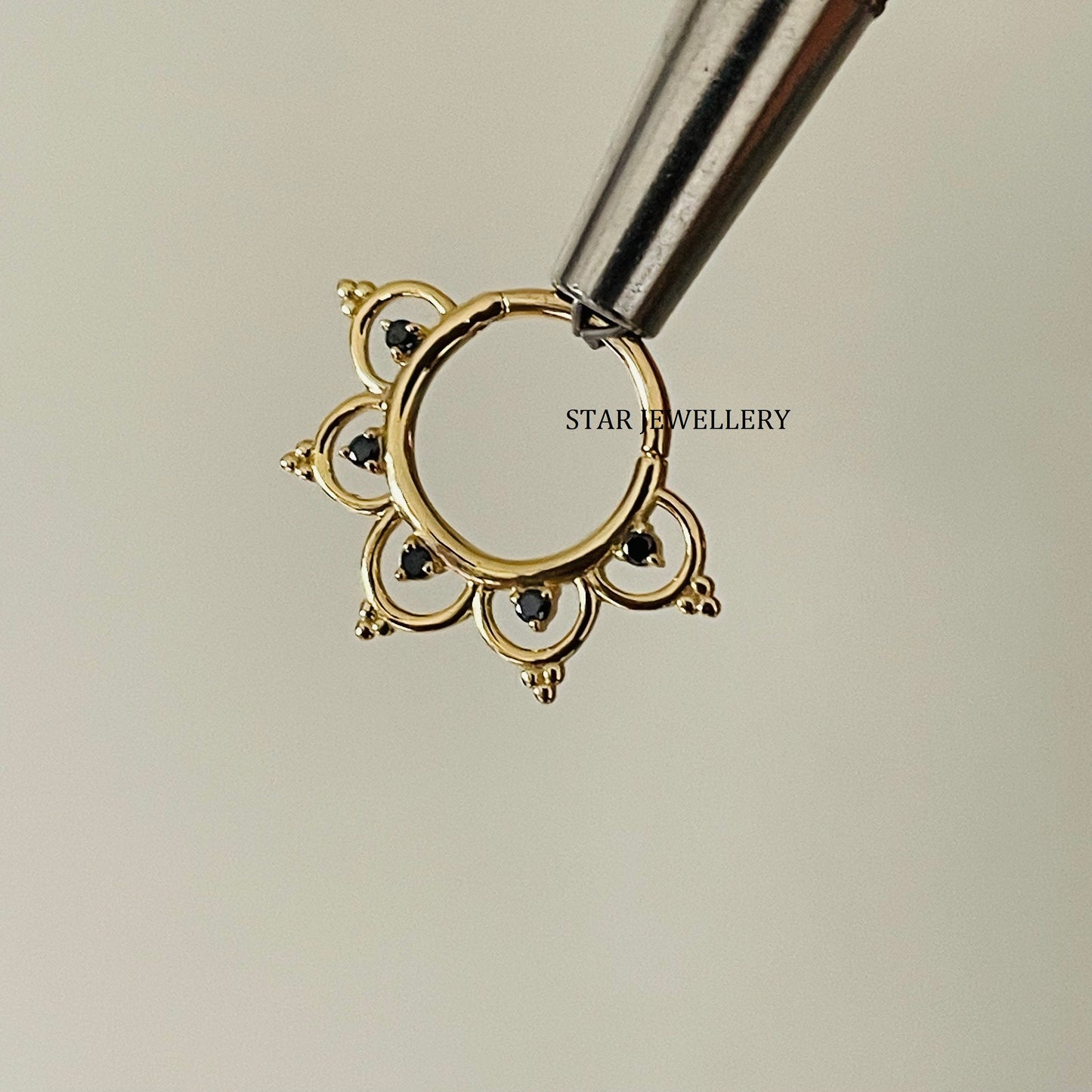 14K Solid Gold Natural Black Diamond Daith Piercing