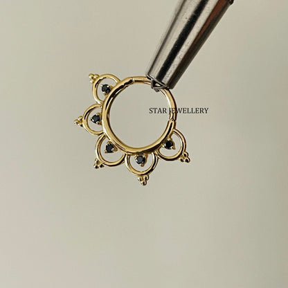 14K Solid Gold Natural Black Diamond Daith Piercing