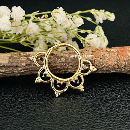14K Solid Gold Natural Black Diamond Daith Piercing