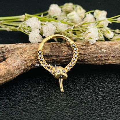 Natural Black Diamond 14K Solid Gold Snake Daith Piercing