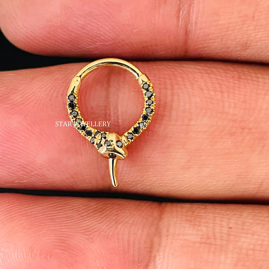 Natural Black Diamond 14K Solid Gold Snake Daith Piercing
