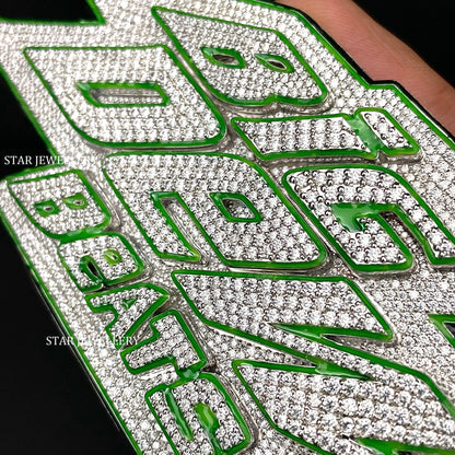 VVS Moissanite Custom Logo Pendant with Neon Green Night Glow Enamel