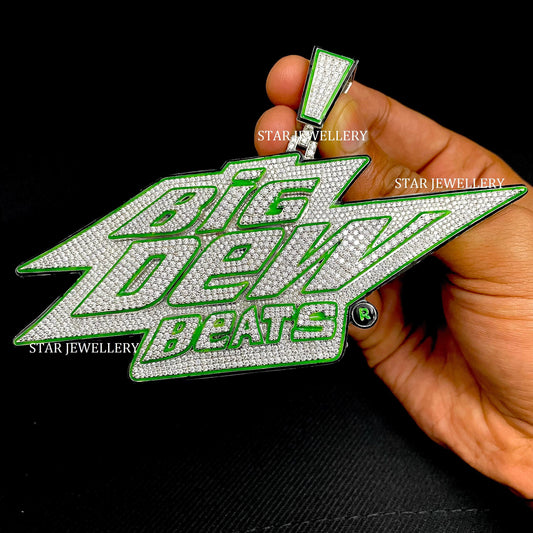 VVS Moissanite Custom Logo Pendant with Neon Green Night Glow Enamel