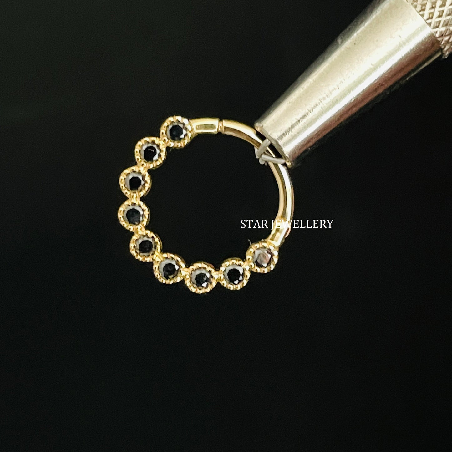 Bezel Set Miligrain Natural Black Diamond Daith Piercing