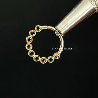 Bezel Set Miligrain Natural Black Diamond Daith Piercing