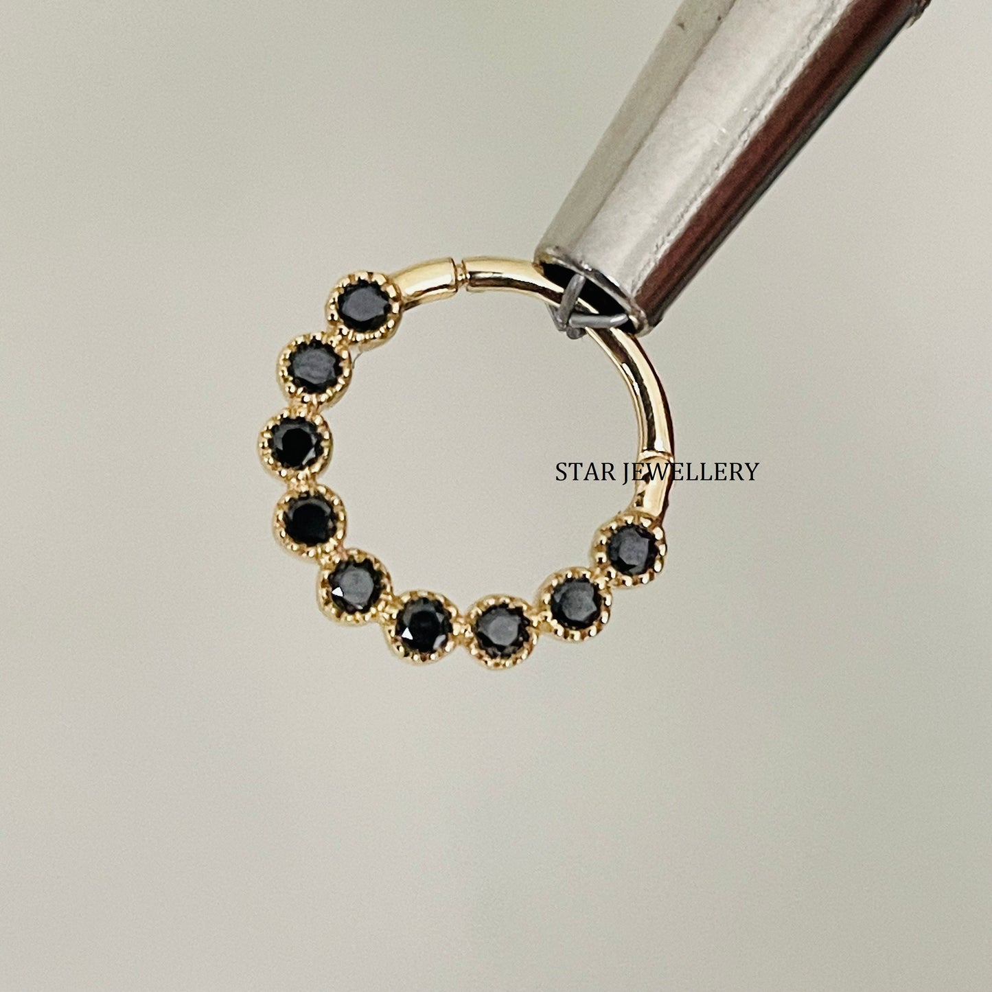Bezel Set Miligrain Natural Black Diamond Daith Piercing