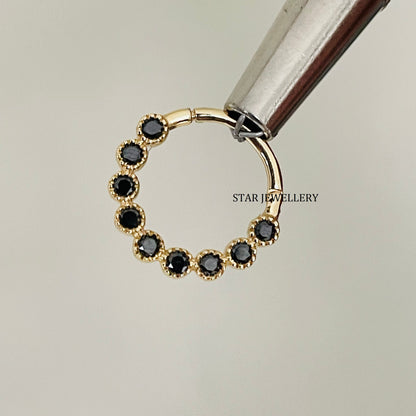 Bezel Set Miligrain Natural Black Diamond Daith Piercing