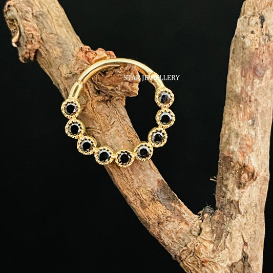 Bezel Set Miligrain Natural Black Diamond Daith Piercing