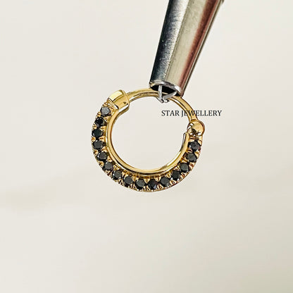 14K Solid Gold Micro Set Natural Black Diamond Daith Clicker Piercing